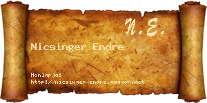 Nicsinger Endre névjegykártya